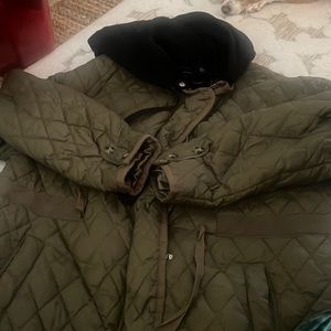 Green quilted jacket with hoodie hood